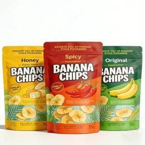Self-standing zipper bag for banana slices